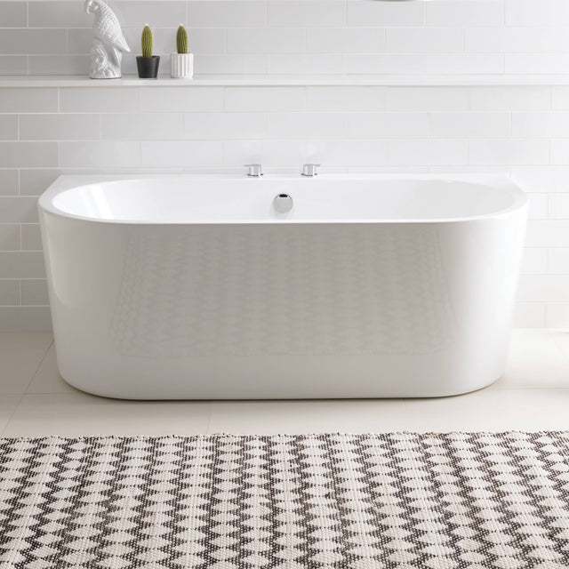 BC Designs Ancora Round Acrymite Acrylic Back To Wall Freestanding Bath L1640 x W760mm Gloss White BAS055 LS1