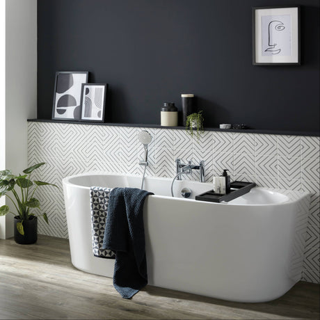 BC Designs Ancora Round Acrymite Acrylic Back To Wall Freestanding Bath L1640 x W760mm Gloss White BAS055 LS2