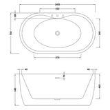 BC Designs Tamorina Petite Acrymite Acrylic Freestanding Bath L1400 x W800mm Gloss White BAS058 LD