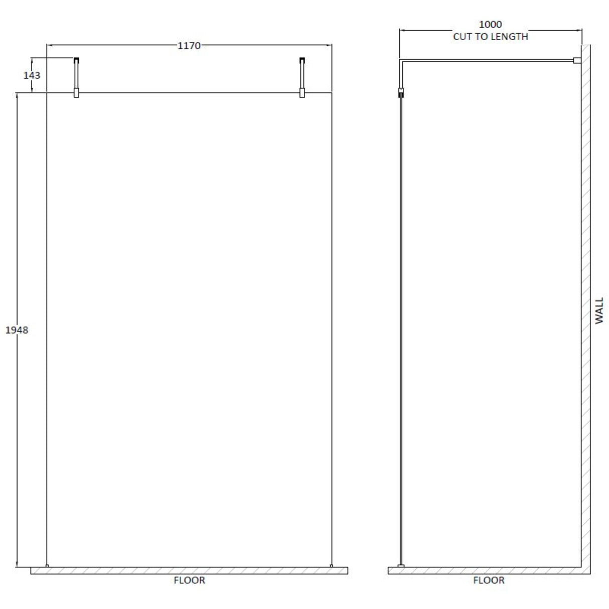Hudson Reed 8mm Freestanding Wetroom Screen With Arms Brushed Brass BBPAF12 LD