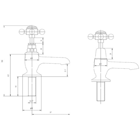 Hudson Reed Topaz Crosshead Basin Pillar Taps Chrome BC301HX LD