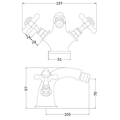 Hudson Reed Topaz Crosshead Bidet Mixer Tap & Waste Chrome BC306HX LD