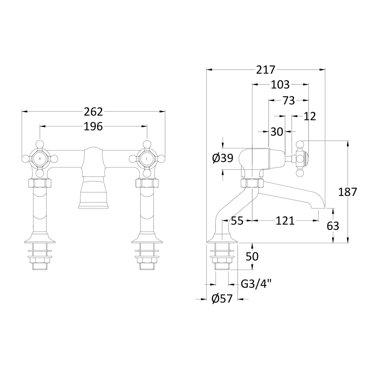 Hudson Reed Topaz Crosshead Bath Filler Tap BC403DX LD
