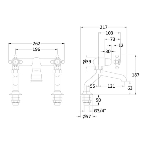 Hudson Reed Topaz Crosshead Bath Filler Tap BC403DX LD