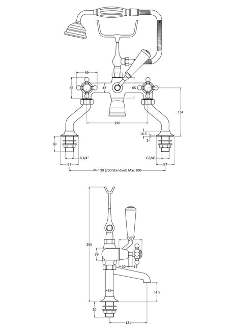 Hudson Reed Topaz Crosshead Bath Shower Mixer Tap With Shower Kit BC404DX LD
