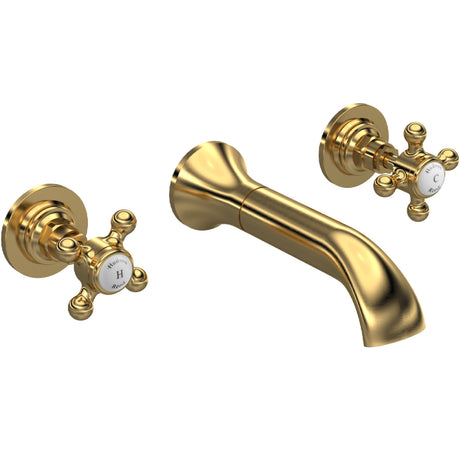 Hudson Reed Topaz Crosshead 3-Hole Wall Mounted Basin Mixer Tap Brushed Brass BC817HX