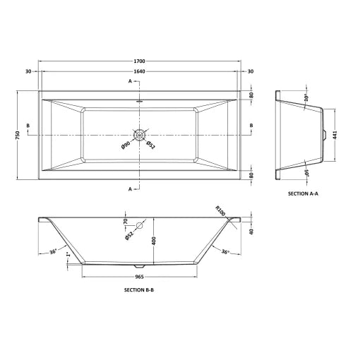 Nuie Asselby Square Double Ended Eternalite Acrylic Bath White BDE007 LD