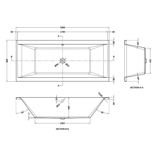 Nuie Asselby Square Double Ended Eternalite Acrylic Bath White BDE008 LD