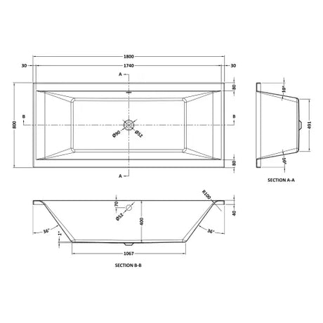 Nuie Asselby Square Double Ended Eternalite Acrylic Bath White BDE008 LD