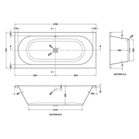 Nuie Otley Round Double Ended Eternalite Acrylic Bath White BDE010 LD