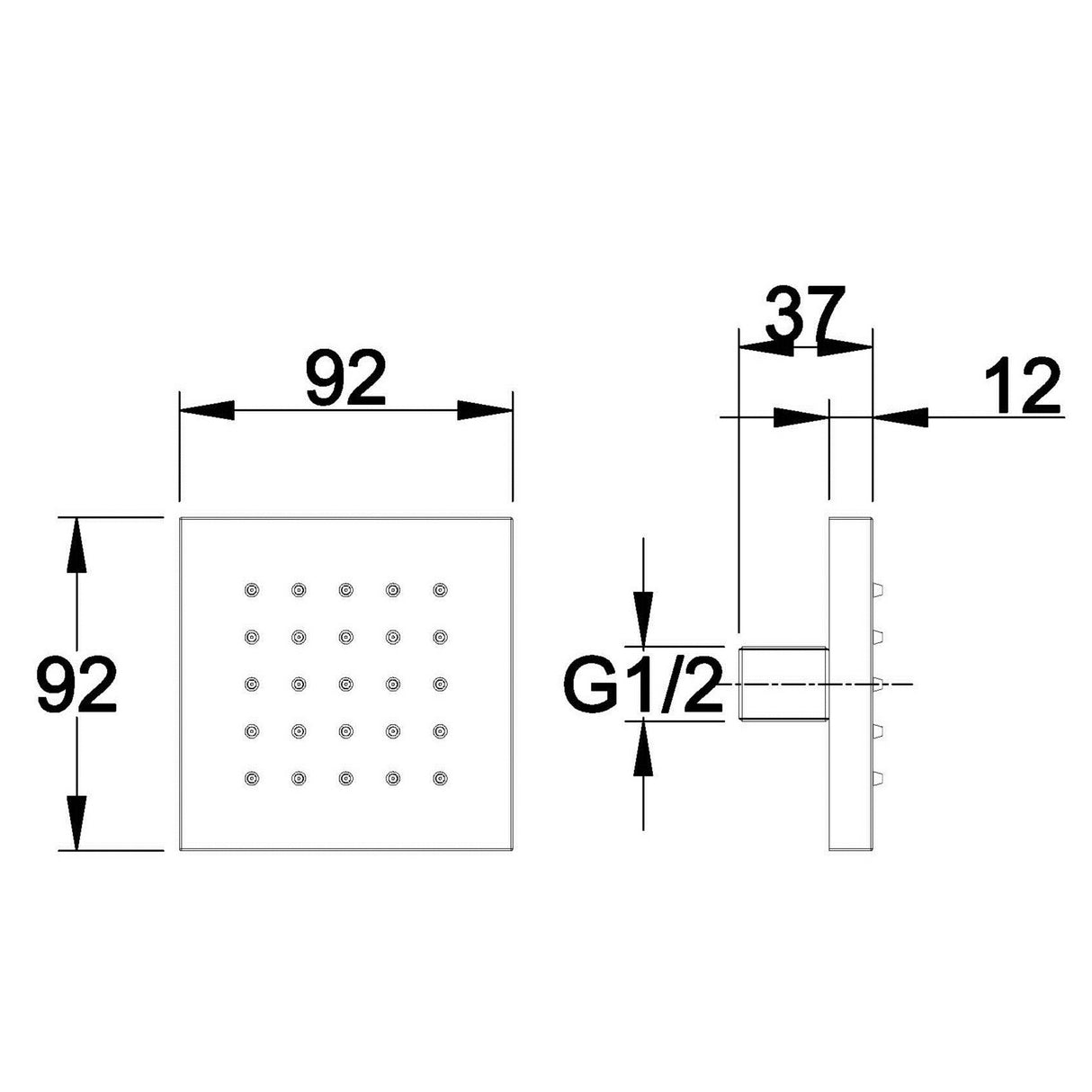 Hudson Reed Square Tile Body Jet 92x92mm Chrome BDJ002 LD