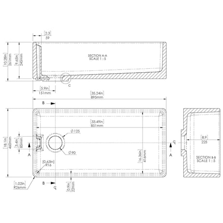 Nuie Belfast Ceramic 1.0 Bowl Kitchen Sink 895 x 460 x 245mm Without Waste - White BE10036 LD