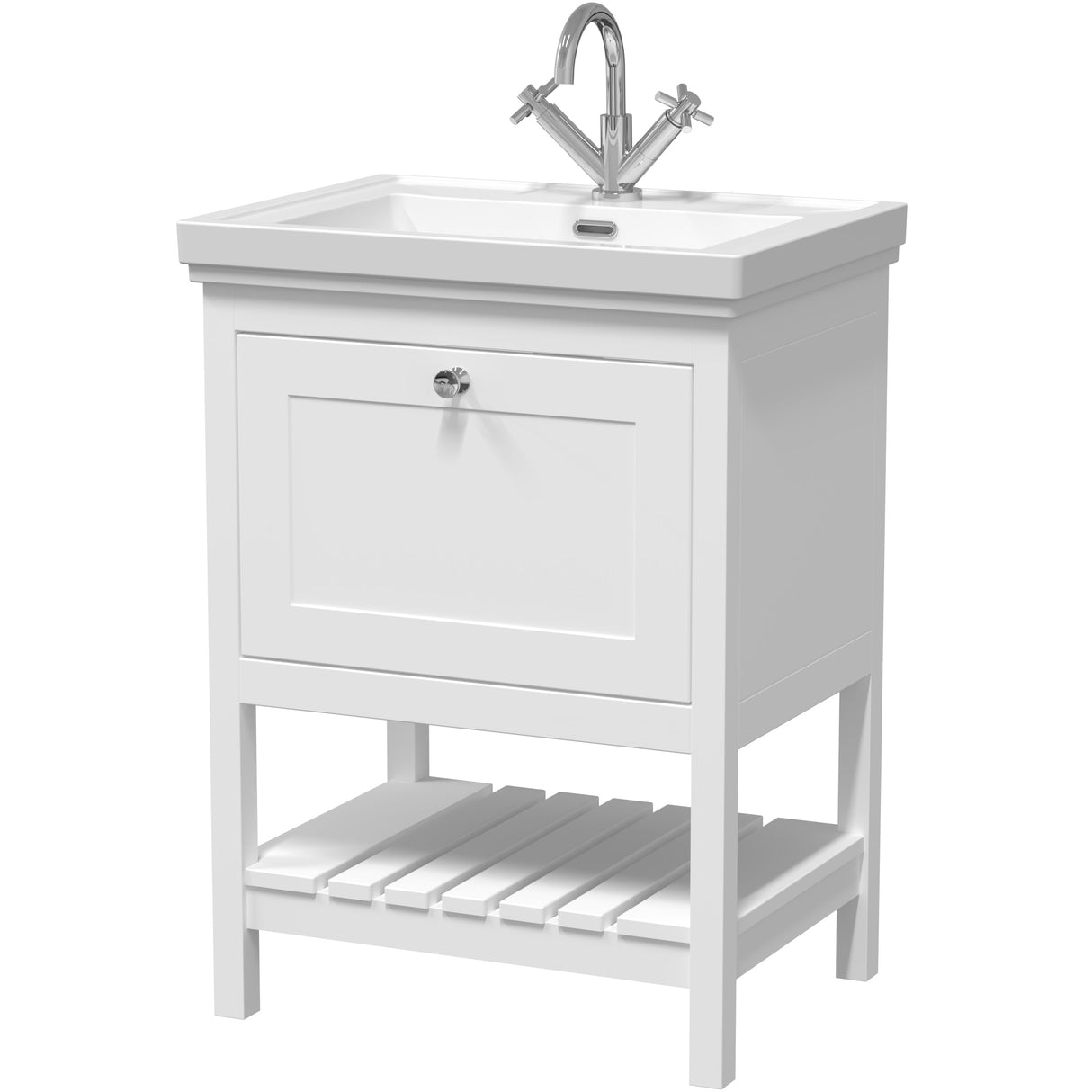 Old London Bexley 600mm Freestanding Vanity Unit & Basin, 1 Drawer Pure White BEX125A