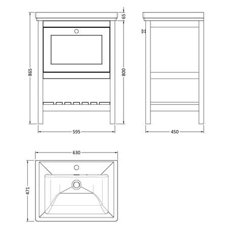 Old London Bexley 600mm Freestanding Vanity Unit & Basin, 1 Drawer Pure White BEX125A LD