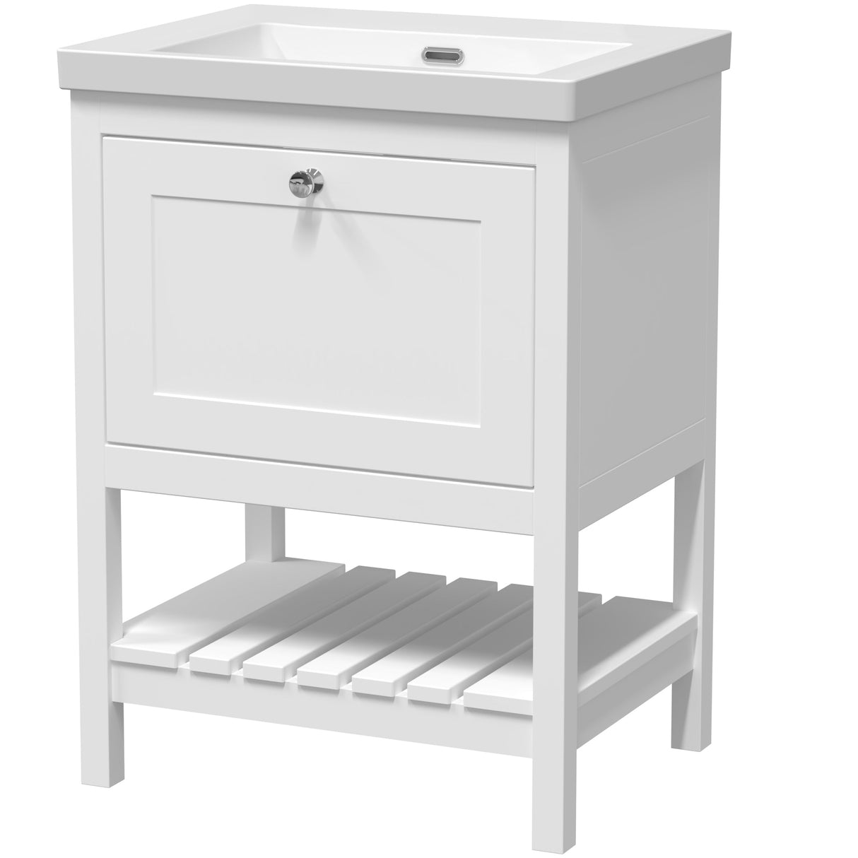 Old London Bexley 600mm Freestanding Vanity Unit & Basin, 1 Drawer Pure White BEX125K