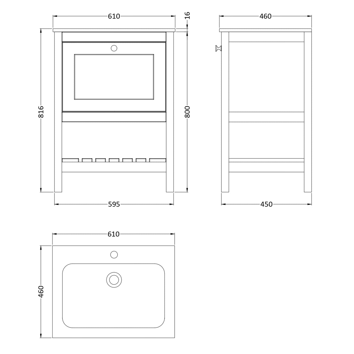 Old London Bexley 600mm Freestanding Vanity Unit & Basin, 1 Drawer Pure White BEX125P LD