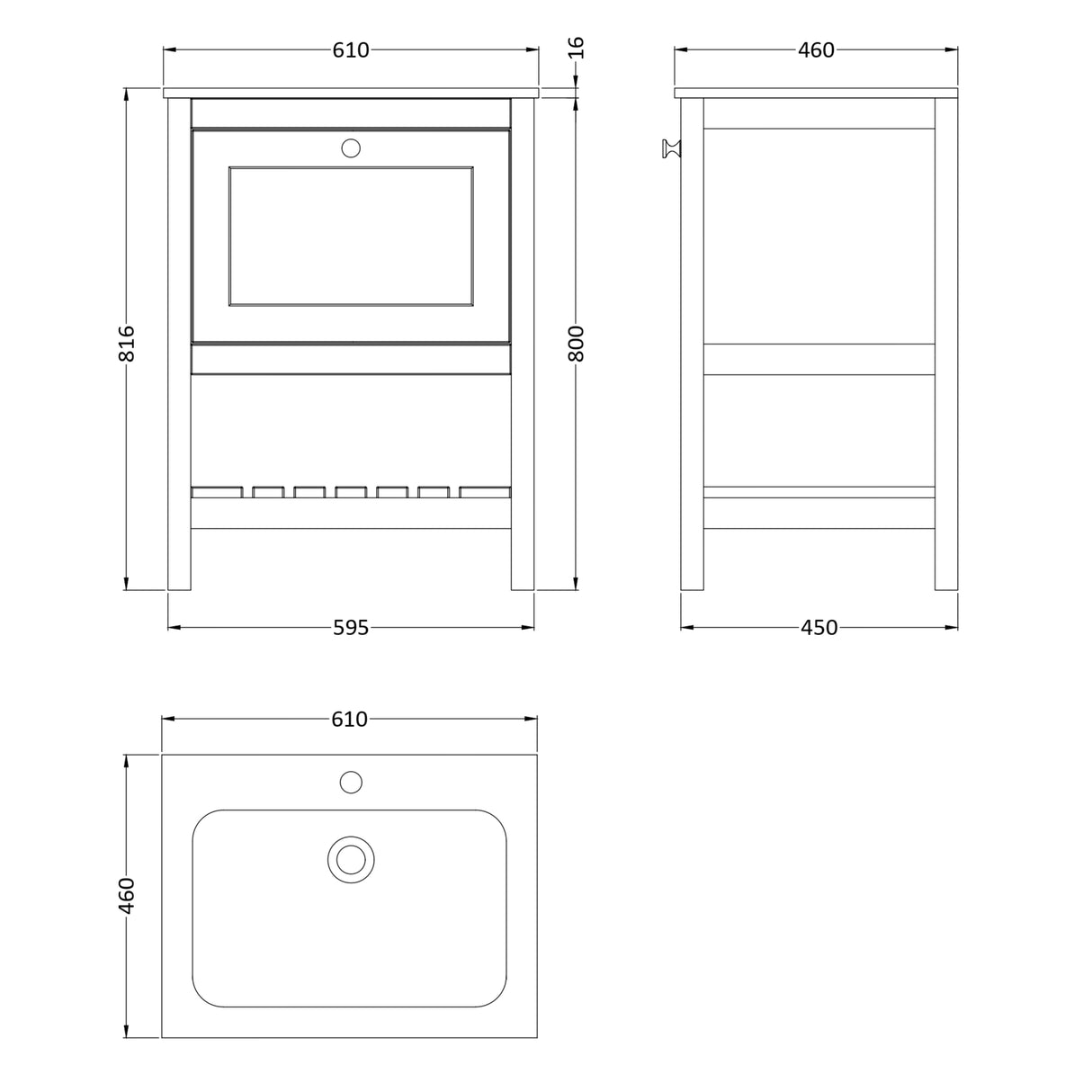 Old London Bexley 600mm Freestanding Vanity Unit & Basin, 1 Drawer Pure White BEX125Q LD