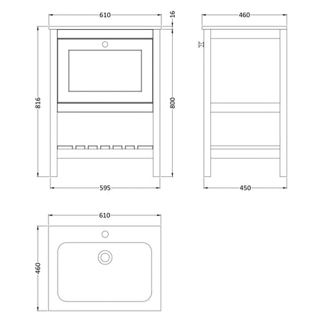Old London Bexley 600mm Freestanding Vanity Unit & Basin, 1 Drawer Pure White BEX125Q LD
