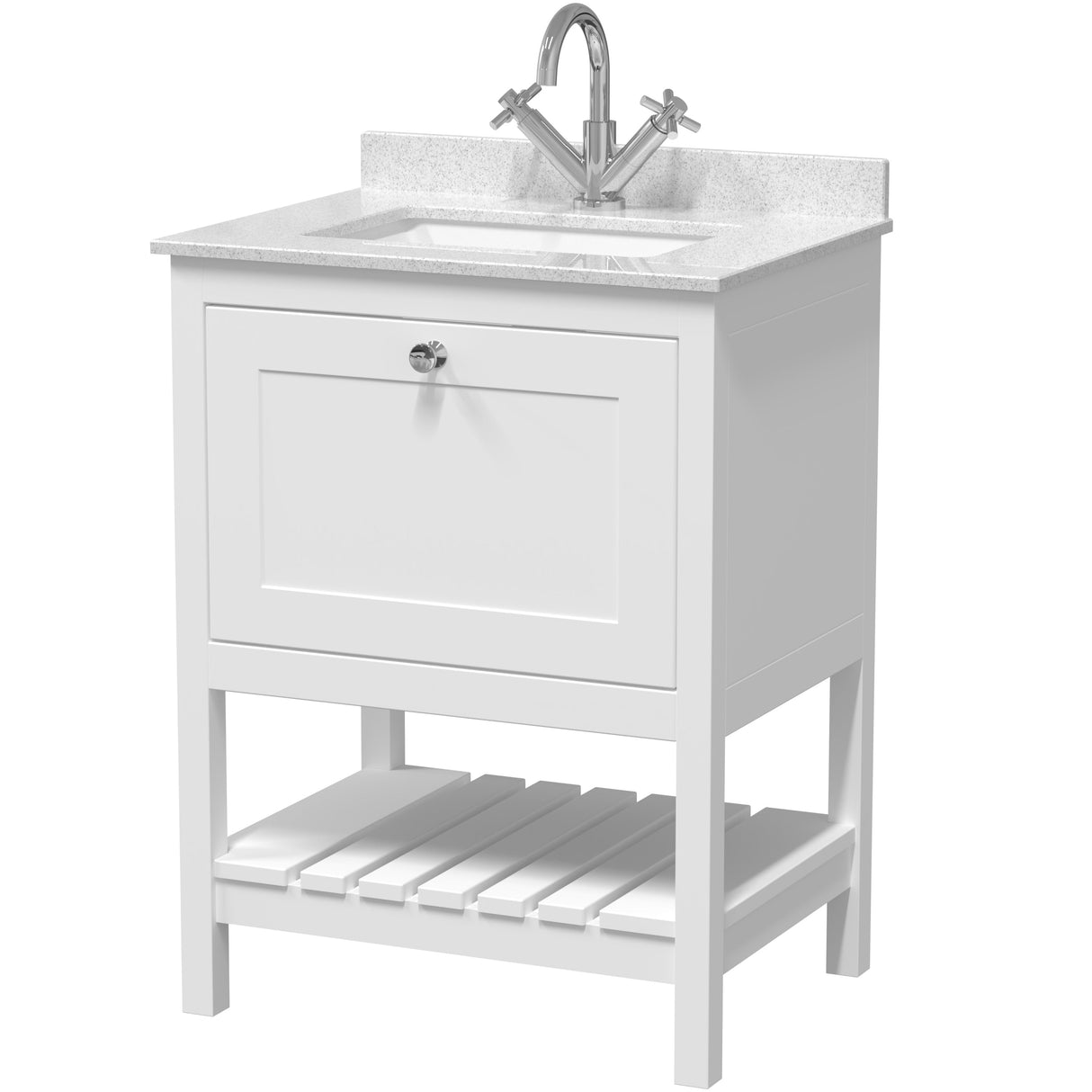 Old London Bexley 600mm Freestanding Vanity Unit & Basin, 1 Drawer Pure White BEX125WS1