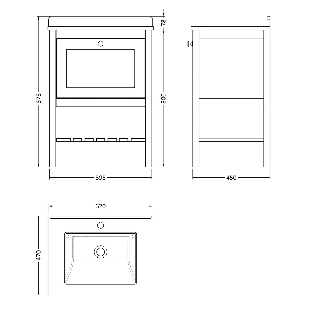 Old London Bexley 600mm Freestanding Vanity Unit & Basin, 1 Drawer Pure White BEX125WS1 LD