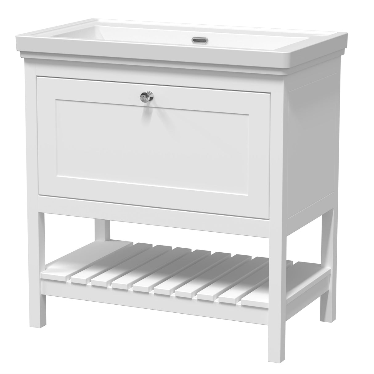 Old London Bexley 800mm Freestanding Vanity Unit & Basin, 1 Drawer Pure White BEX127H