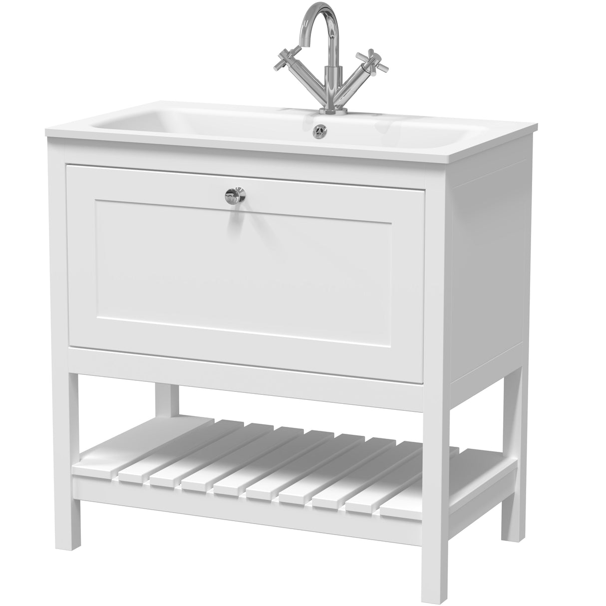 Old London Bexley 800mm Freestanding Vanity Unit & Basin, 1 Drawer Pure White BEX127P