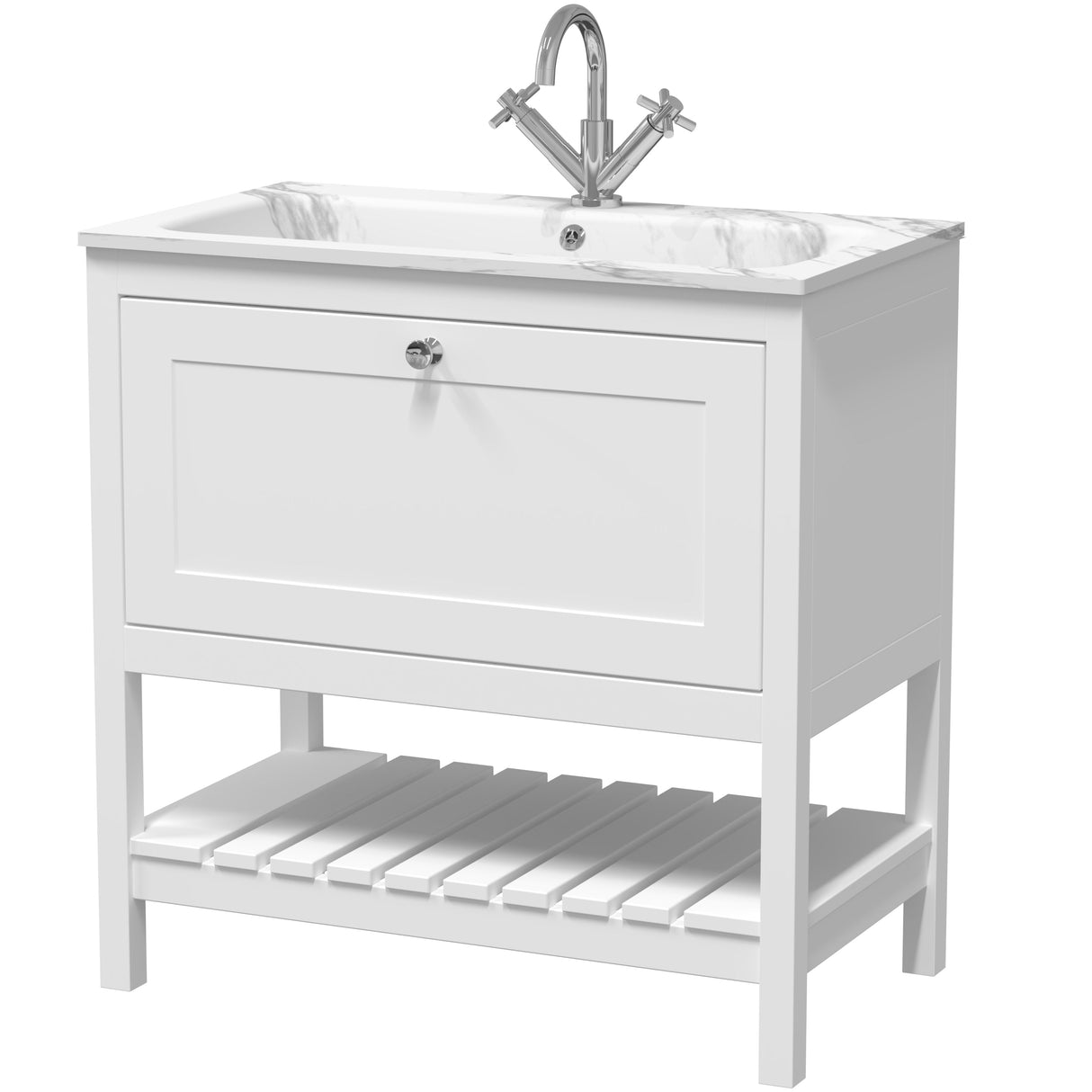 Old London Bexley 800mm Freestanding Vanity Unit & Basin, 1 Drawer Pure White BEX127Q