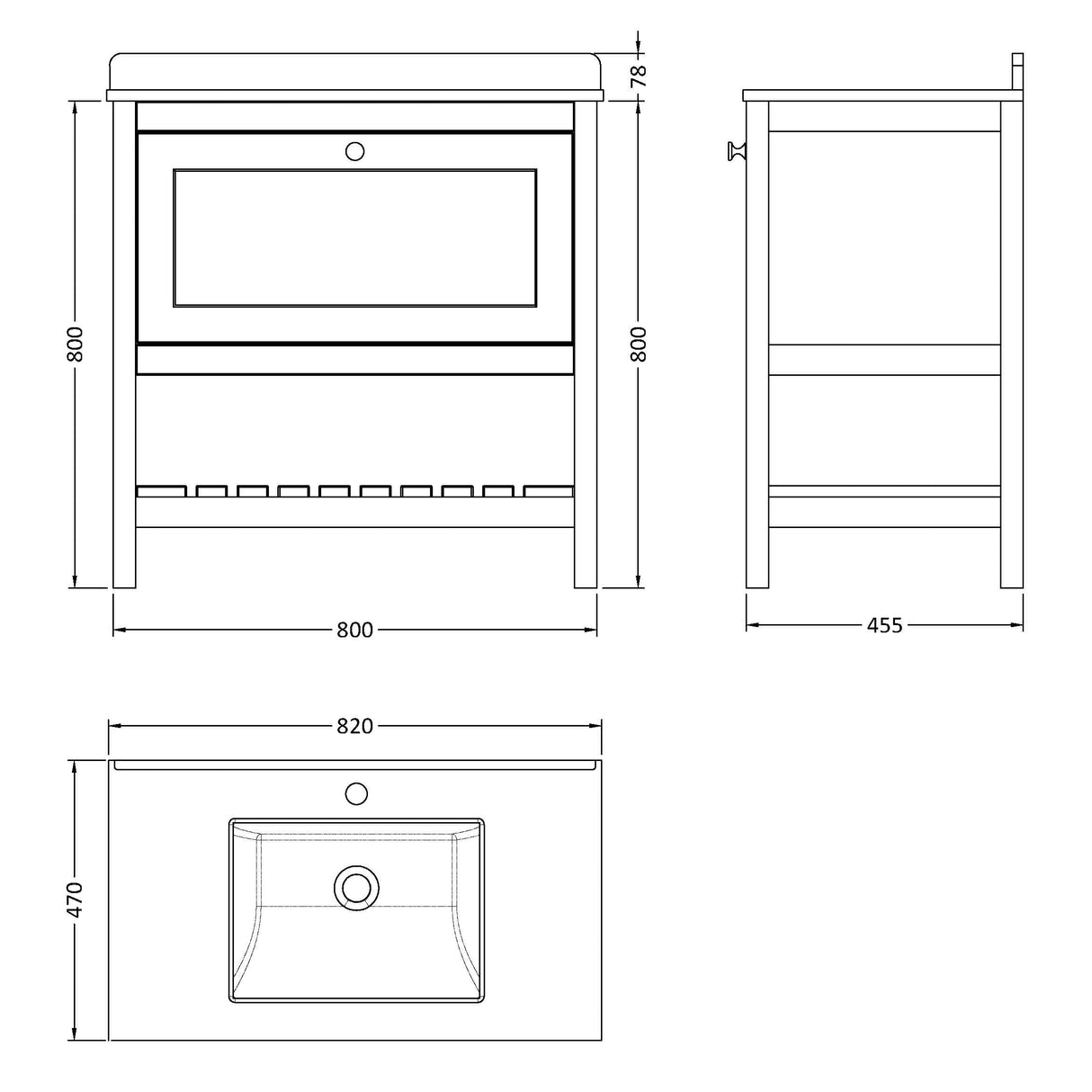 Old London Bexley 800mm Freestanding Vanity Unit & Basin, 1 Drawer Pure White BEX127WS1 LD
