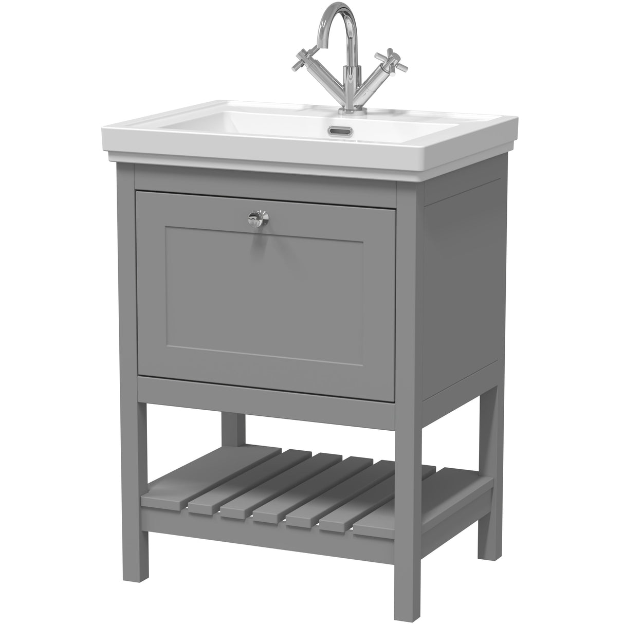 Old London Bexley 600mm Freestanding Vanity Unit & Basin, 1 Drawer Cool Grey BEX225A