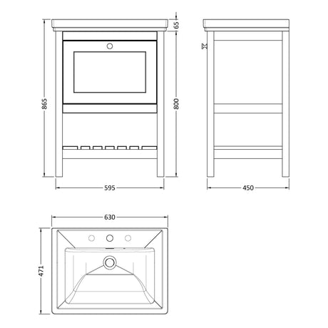 Old London Bexley 600mm Freestanding Vanity Unit & Basin, 1 Drawer Cool Grey BEX225B LD