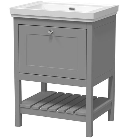 Old London Bexley 600mm Freestanding Vanity Unit & Basin, 1 Drawer Cool Grey BEX225H