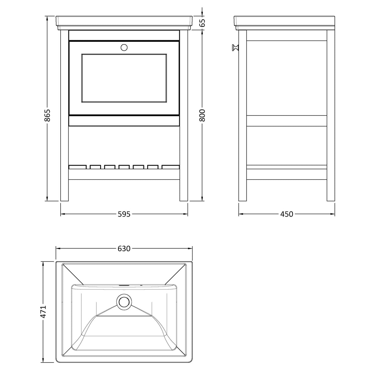 Old London Bexley 600mm Freestanding Vanity Unit & Basin, 1 Drawer Cool Grey BEX225H LD