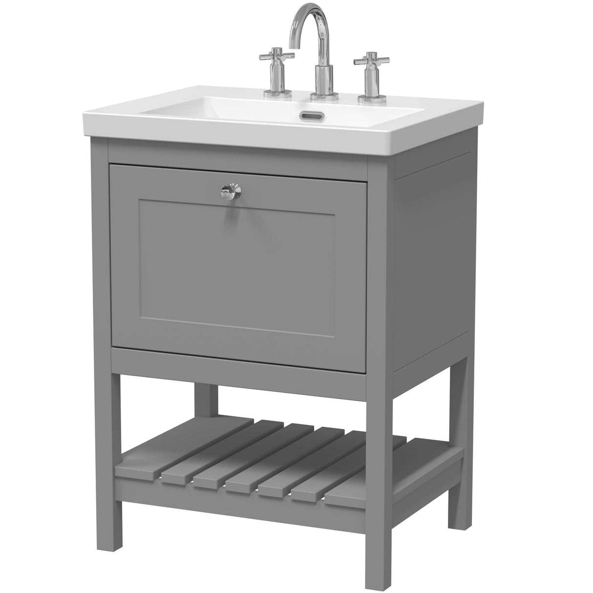 Old London Bexley 600mm Freestanding Vanity Unit & Basin, 1 Drawer Cool Grey BEX225M