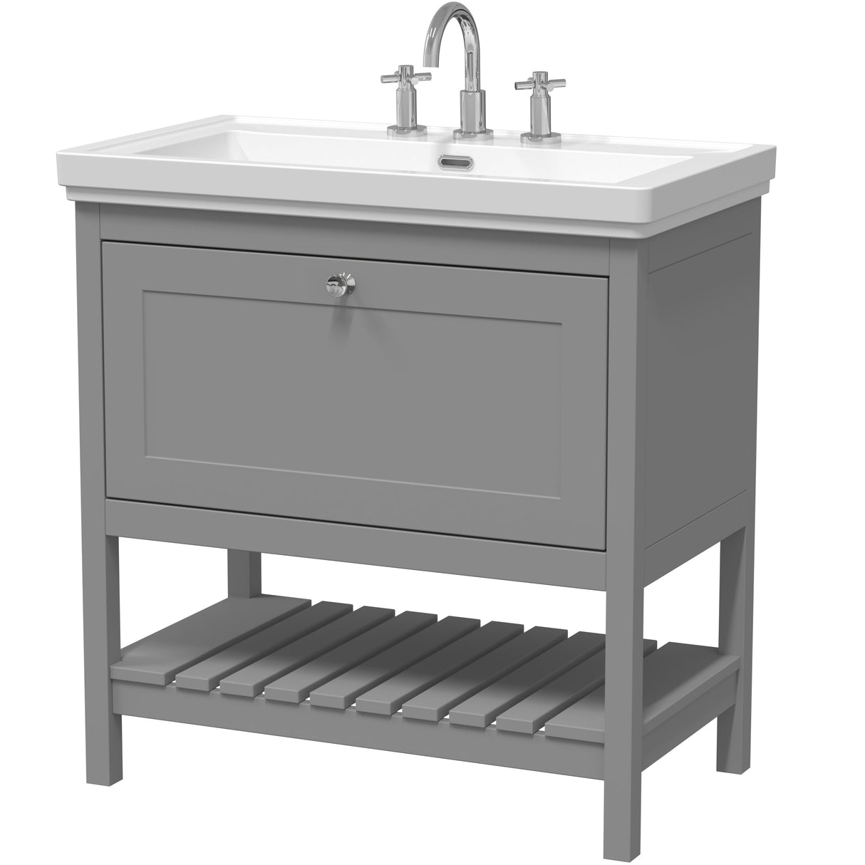 Old London Bexley 800mm Freestanding Vanity Unit & Basin, 1 Drawer Cool Grey BEX227B