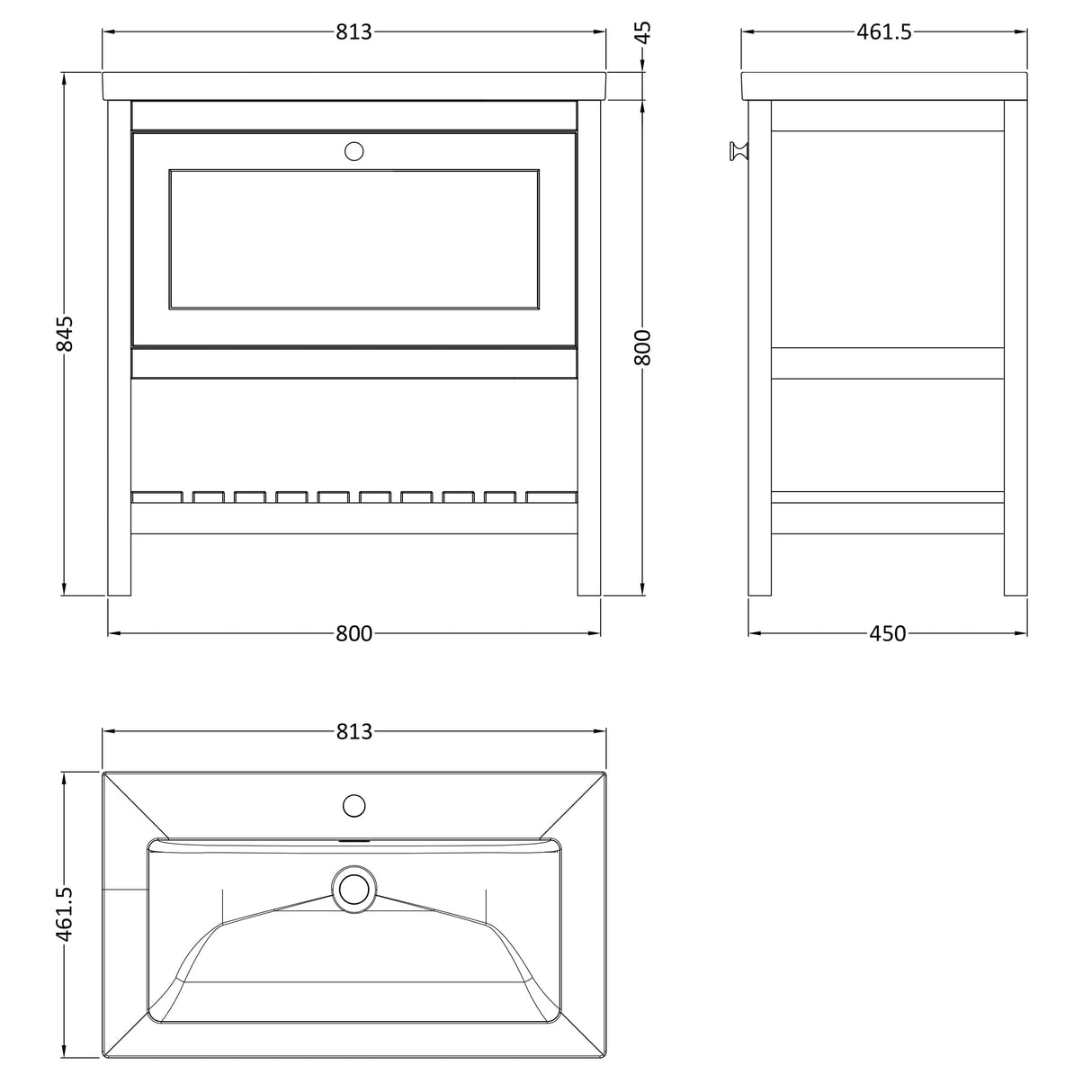 Old London Bexley 800mm Freestanding Vanity Unit & Basin, 1 Drawer Cool Grey BEX227L LD
