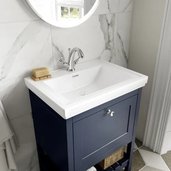 Old London Bexley 600mm Freestanding Vanity Unit & Basin, 1 Drawer Indigo Blue BEX325A LS1