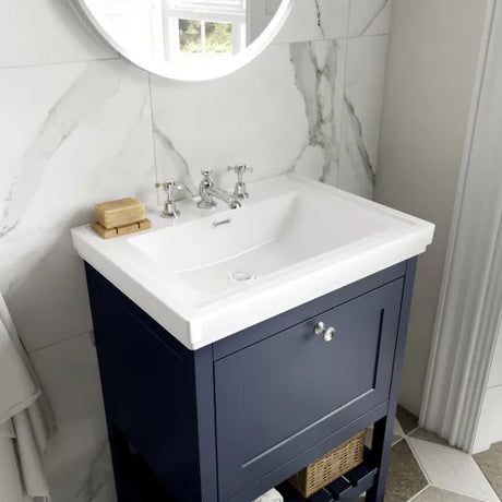 Old London Bexley 600mm Freestanding Vanity Unit & Basin, 1 Drawer Indigo Blue BEX325B LS1