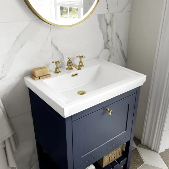Old London Bexley 600mm Freestanding Vanity Unit & Basin, 1 Drawer Indigo Blue BEX325B LS2