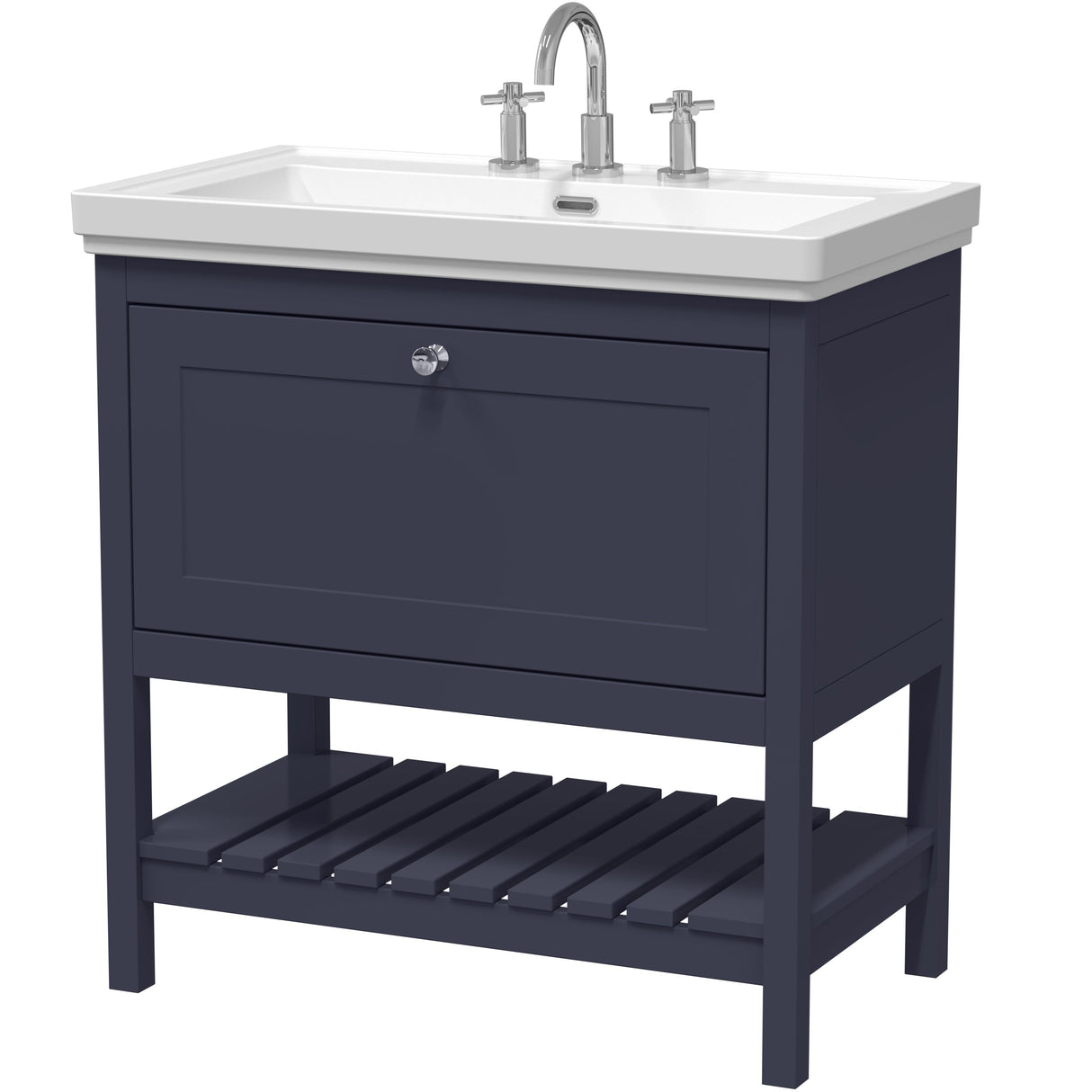 Old London Bexley 800mm Freestanding Vanity Unit & Basin, 1 Drawer Indigo Blue BEX327B
