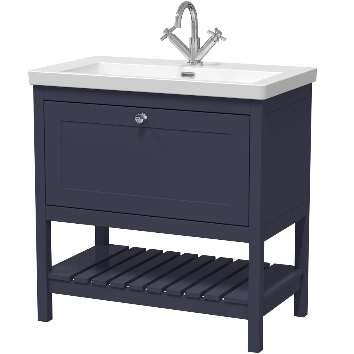 Old London Bexley 800mm Freestanding Vanity Unit & Basin, 1 Drawer Indigo Blue BEX327L