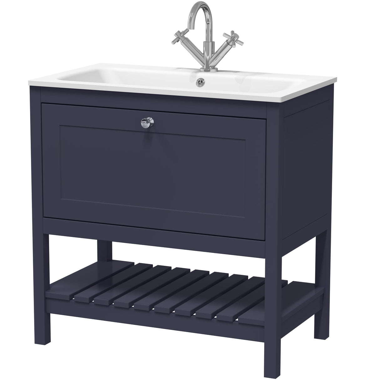 Old London Bexley 800mm Freestanding Vanity Unit & Basin, 1 Drawer Indigo Blue BEX327P