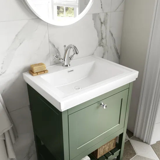 Old London Bexley 600mm Freestanding Vanity Unit & Basin, 1 Drawer Fern Green BEX825A LS1
