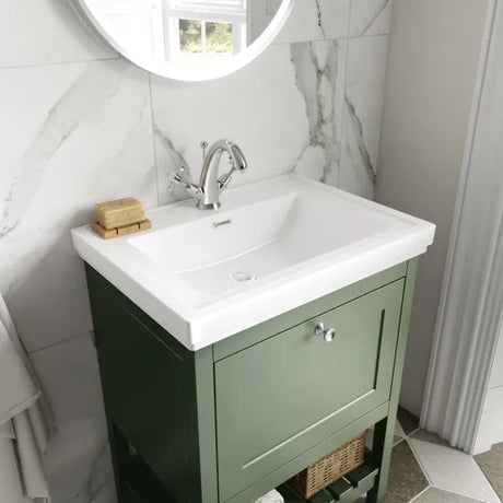 Old London Bexley 600mm Freestanding Vanity Unit & Basin, 1 Drawer Fern Green BEX825A LS1