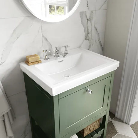 Old London Bexley 600mm Freestanding Vanity Unit & Basin, 1 Drawer Fern Green BEX825B LS2