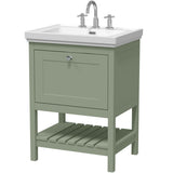 Old London Bexley 600mm Freestanding Vanity Unit & Basin, 1 Drawer Fern Green BEX825B