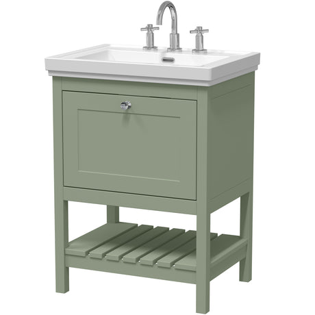 Old London Bexley 600mm Freestanding Vanity Unit & Basin, 1 Drawer Fern Green BEX825B