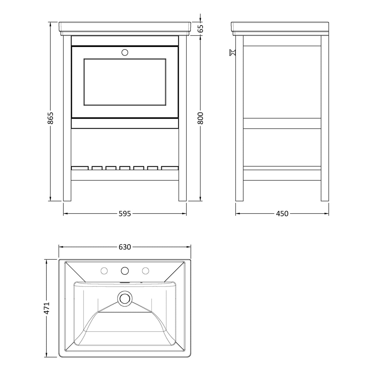 Old London Bexley 600mm Freestanding Vanity Unit & Basin, 1 Drawer Fern Green BEX825B LD