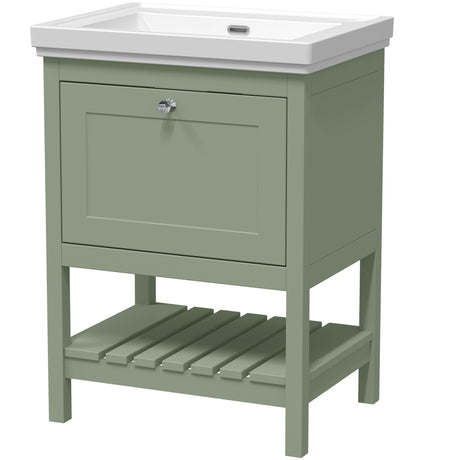 Old London Bexley 600mm Freestanding Vanity Unit & Basin, 1 Drawer Fern Green BEX825H