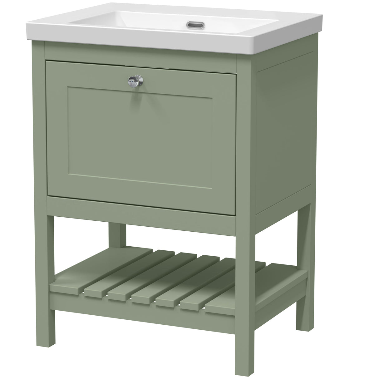 Old London Bexley 600mm Freestanding Vanity Unit & Basin, 1 Drawer Fern Green BEX825K