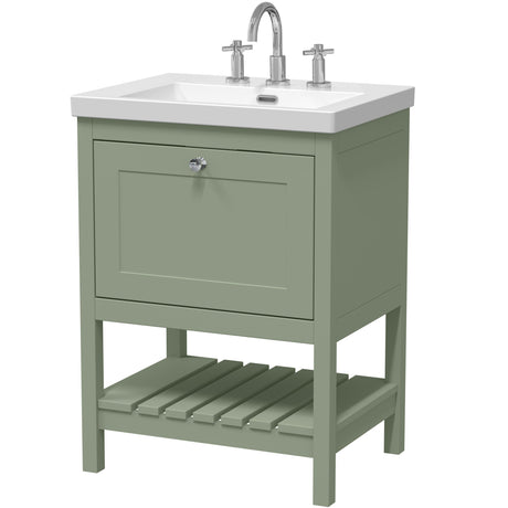 Old London Bexley 600mm Freestanding Vanity Unit & Basin, 1 Drawer Fern Green BEX825M